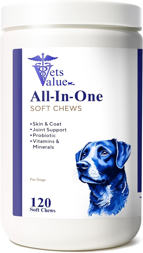 Dog multivitaminski žveči (120 mehkih žvečil) - vse-v-enem Vitamini za pse vseh starosti, velikosti in pasme 