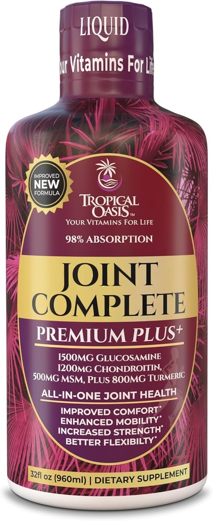 Joint Complete Premium Plus - Liquid Joint Supplement w/Glukozamin, Chondroitin, MSM Plus 800mg Kurkuma – 98% Max Absorpcija – 32oz, 32 serv