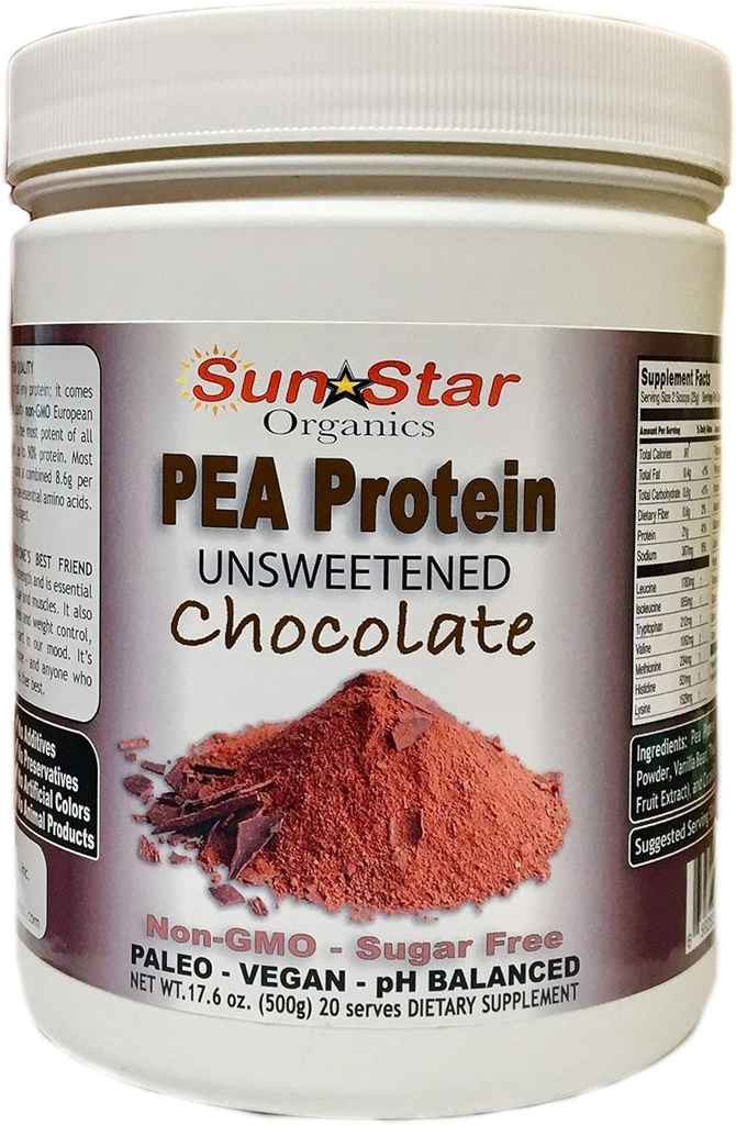Pea Protein Powder - Nesladkan - Čokolada s kakavovim praškom & Vanilla Bean - brez soje, brez GMO 17.6 oz