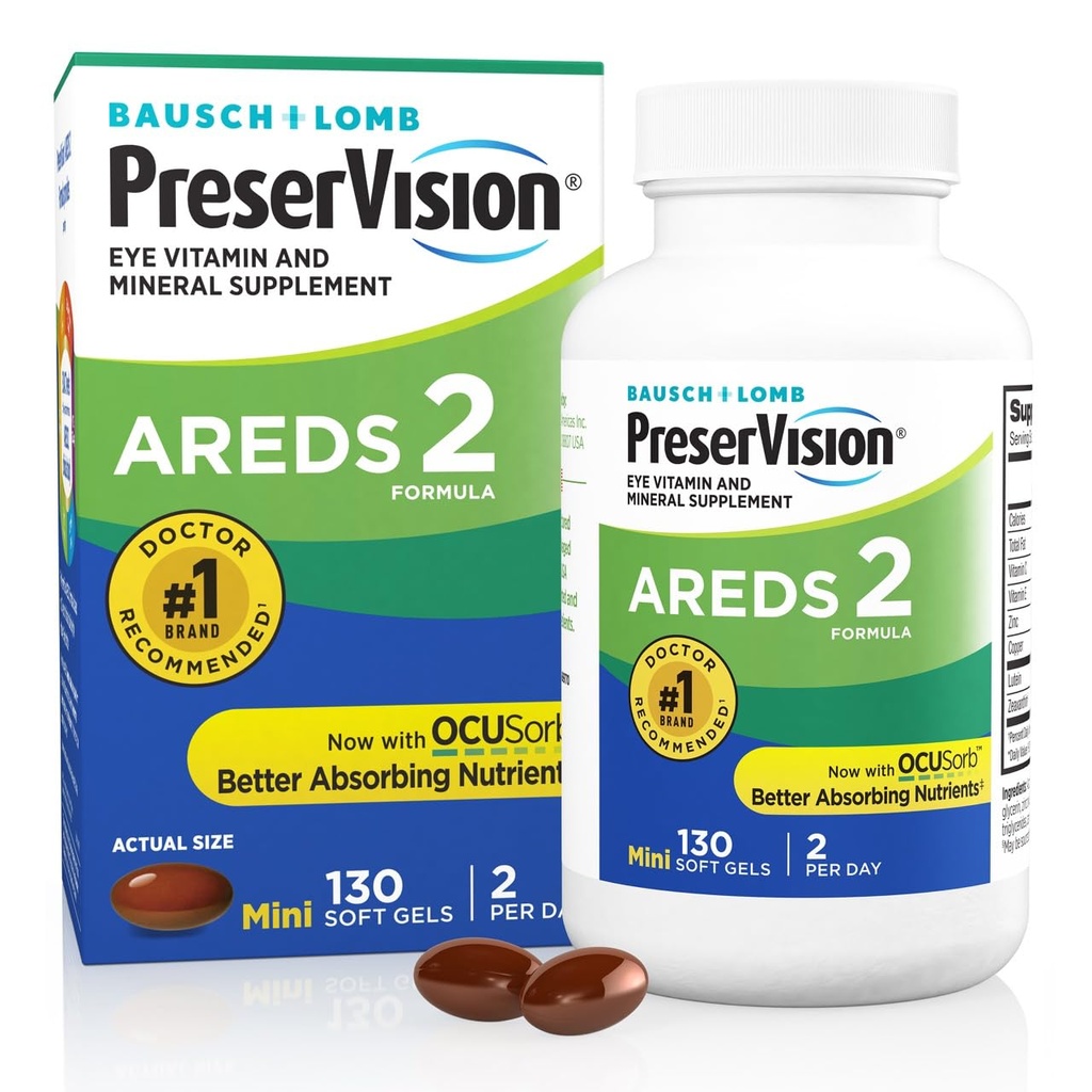 PreserVision AREDS 2 Eye Vitamini, #1 Eye Doctor Priporočeno Blagovna znamka, Lutein in Zeaksantin Dodatek z vitaminom C, Vitamin E,Zinc, in baker, 130 Softgels (Minigels)