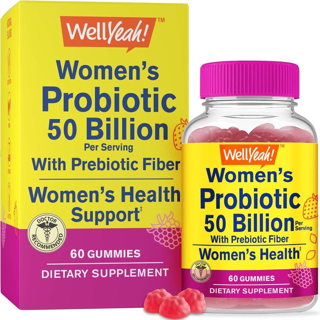 No ja ženska probiotika 50 milijard gumijev 12 sevi - s prebiotično Fiber za pregestiv - vaginalne, prebavne, imunske Suport in Gut zdravje - povoj Stable Probiotic Gumies - 60 Gumies
