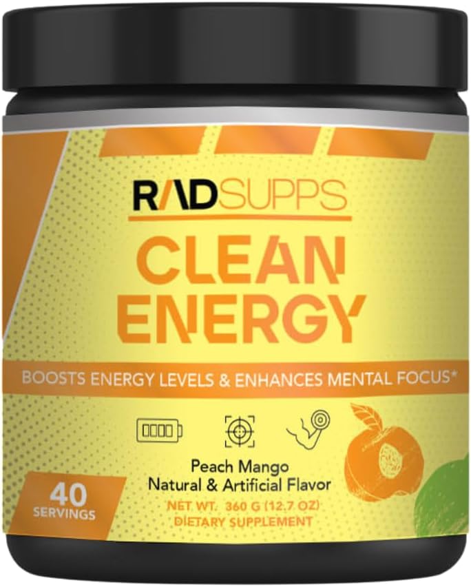 Čista energija - Predworkout prašek za moške in ženske z BCAA aminokislinami, energijskim napitkom v prahu, energijsko kislino v prahu za energijo in fokus - 40 Serving (12,7 oz, Peach Mango)