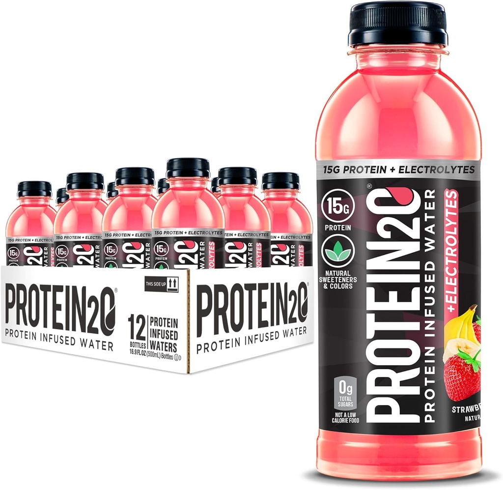 Proteini2o + elektroliti, voda z nizko vsebnostjo kalorij, izolat sirotkinih beljakovin 15g, jagodna banana, 16.91 fl oz (pakiranje po 12)