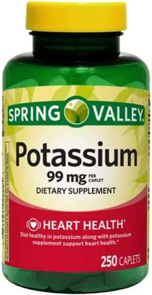 Prehranska dopolnila kalijevih kapelj Spring Valley, 99 mg, 250