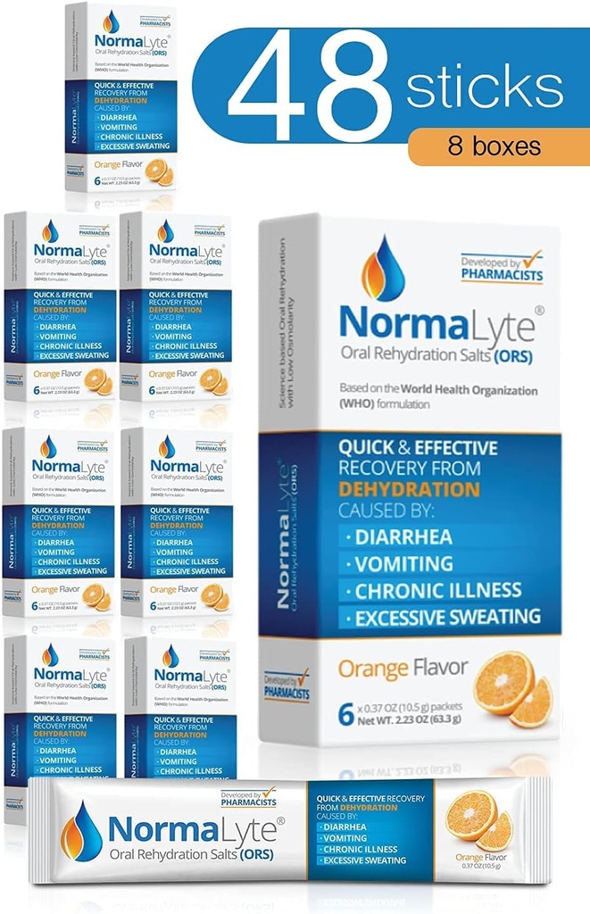 NormaLyte peroralna rehidracija soli-48 Pakiranja palic (Yields 500mL na pakiranje)-Orange