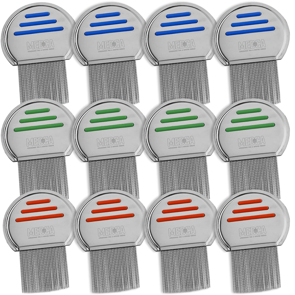 Uši Comb - (Pack of 12) glava Lice zdravljenje, ki je individualno pakirana Professional Nerjaveče jeklo zanke in Nit Combs odstrani jajca z okroglimi nasveti za udobje