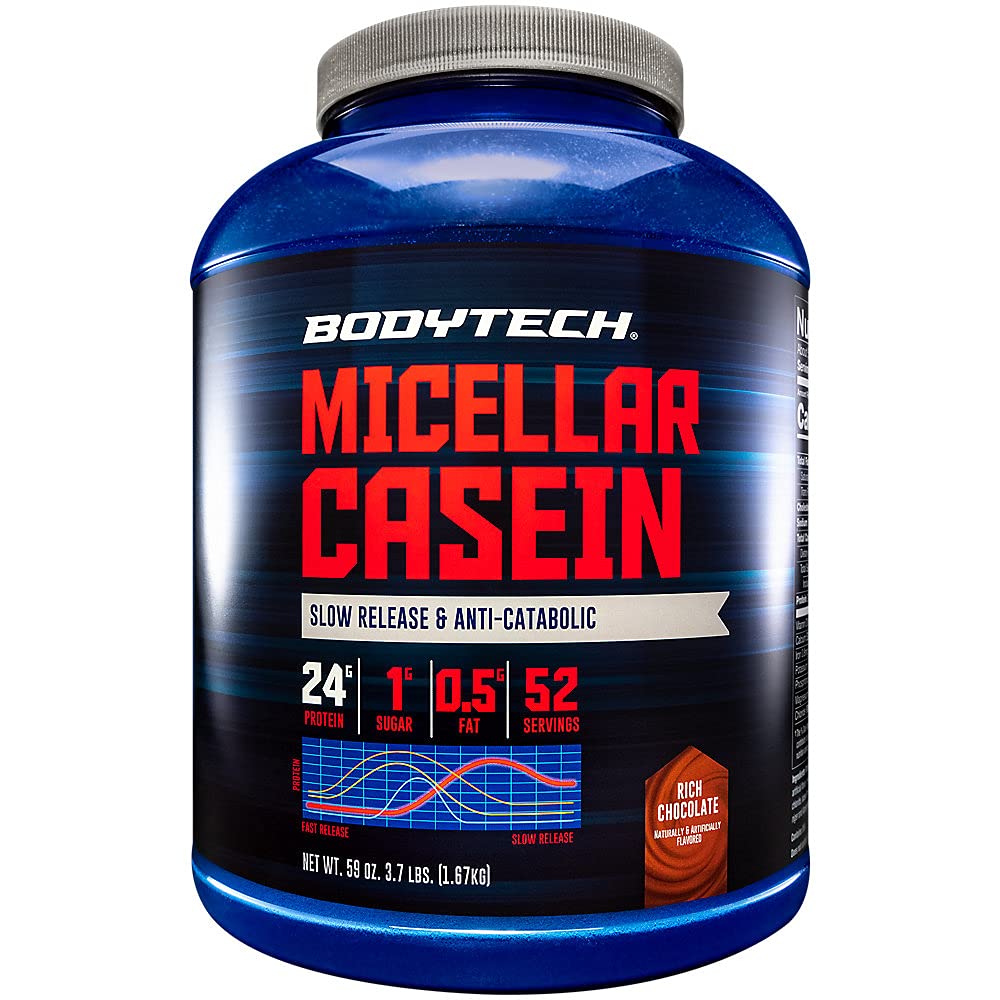 BODYTECH Micellar Kazein Protein Powder, počasna sprostitev za nočno okrevanje mišic - 24 gramov beljakovin na postrežbo - bogata čokolada (4 funt)
