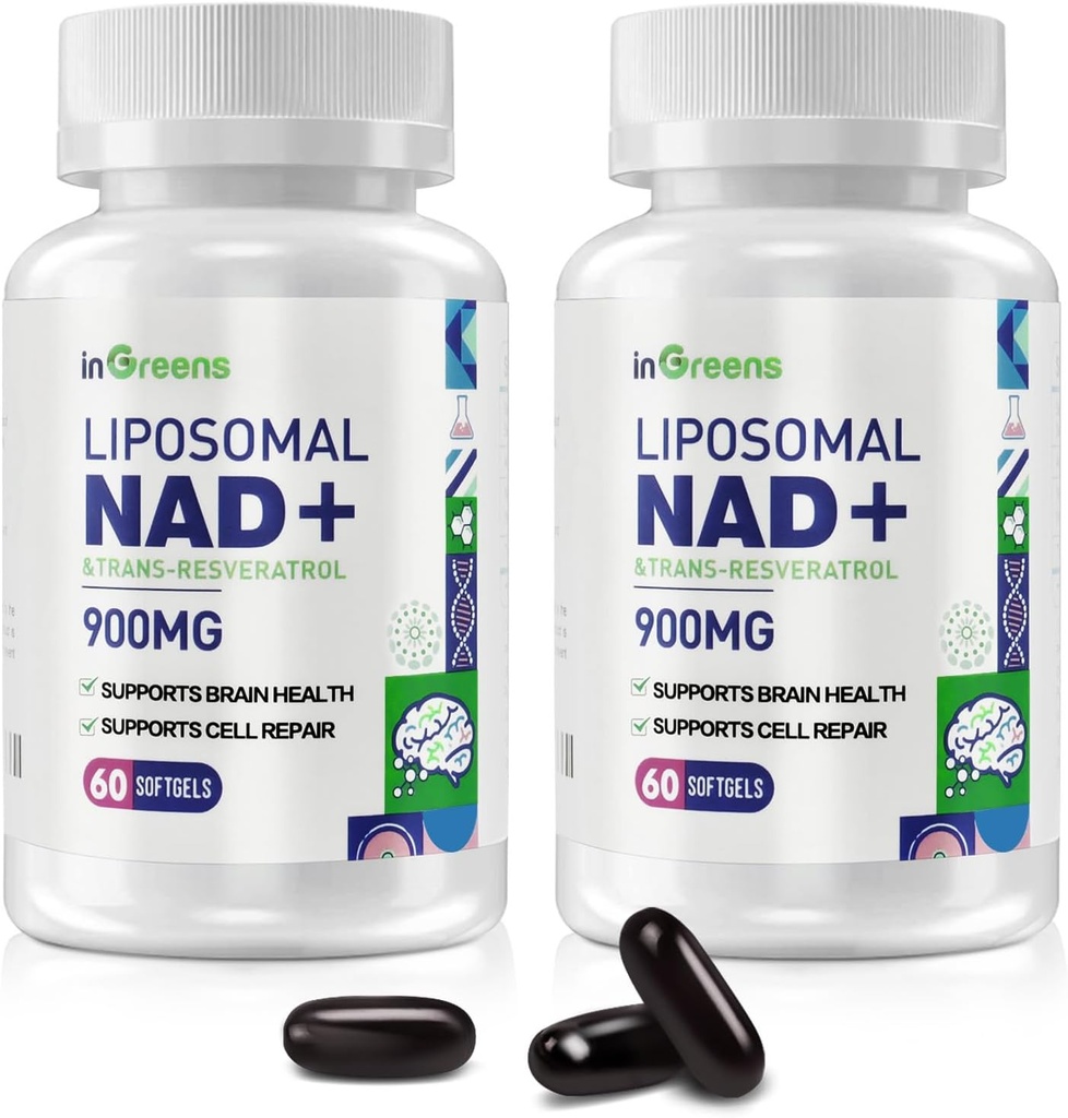 900 mg liposomski NAD+ Dodatek s Trans Resveratrol 300 mg, Zamenja NMN, Superior Absorpcija, True NAD Plus dopolnilo za DNA popravilo in povečanje NAD+, Staranje obrambo, Energija, 120 Softgels, 2 Pack