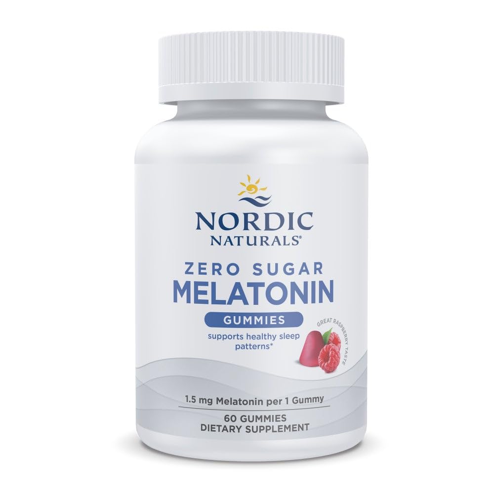 Nordic Naturals Zero Sugar Melatonin Gumies, Raspberry - 60 Gumies - 1,5 mg Melatonin - Odličen okus - Pomirljiv spanec, antioksidant podpora - Non-GMO, Vegan - 60 Služabniki