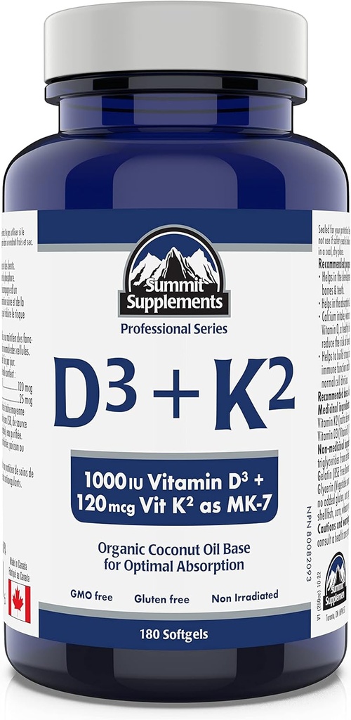 Vrh dopolnila - Vitamin D3 K2, 180 softgels - oblikovana tako, da vam pomaga ohraniti zdrave kosti, zobje in mišice - podpora telesu kalcijeva absorpcija in zmanjšanje tveganja zlomov