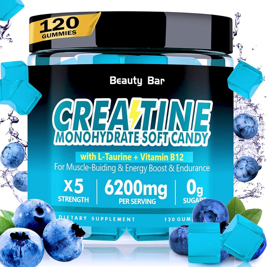 Kreatin monohidrat Gumies,6200mg za moške in ženske, žvečljiv kreatin za izboljšano rast mišic, moč, in regeneracijo, Sugar Free Pre-Workout dodatek,120 Count, Blueberry Flavor