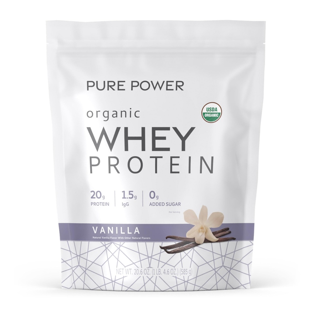 Dr. Mercola Pure Power Organic Whey Protein - 20 g Beljakovine - Podpira rast mišic in energije - Grass-Fed Whey koncentrat - 15 Servings (20.60 oz) - Vanilla