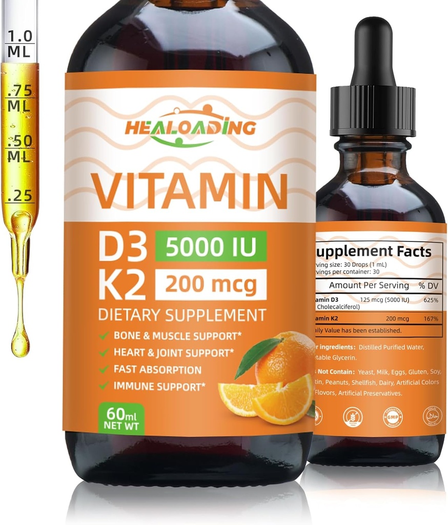Organski vitamin D3 + K2 Kapljice: 5000 i.e. na rastlinah osnovani D3 & 200mcg K2 tekoči dodatki 