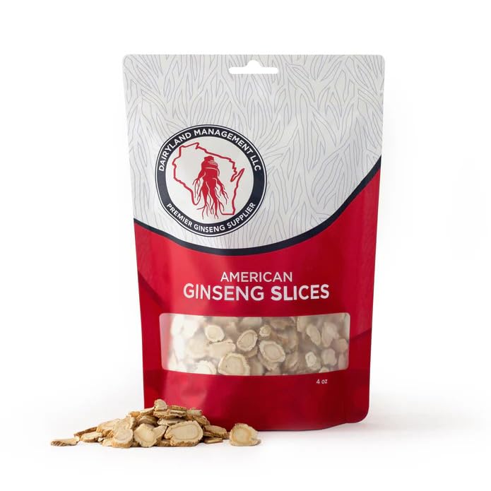 Mlekarna American Ginseng Slices - 4 oz Pack Wisconsin Ginseng Slices – Certified nekaj posebnega iz Wisconsin - Ne-GMO, Gluten brezplačno rezano koren - Zeliščni dodatek v juhi, čaj, Congee