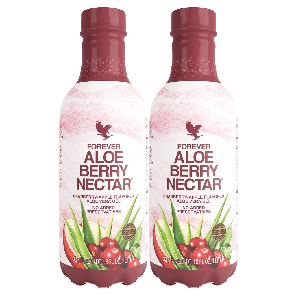 Večno življenje - Aloe Berry Nectar - 90,7% Pure Aloe Vera Gel z brusnicami in jabolki - Brez konzervansov - 1L (Pack of 2)