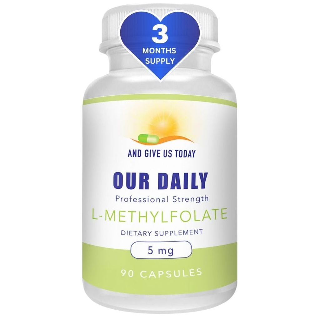 Naše dnevne vites L-metilfolat 5 mg / 5000 mcg Največja moč aktivni Folat, 5-MTHF, polnilo brezplačno, Gluten prost, ne-GMO, Vegetarijanske kapsule 90 Število (3 mesec dobave)