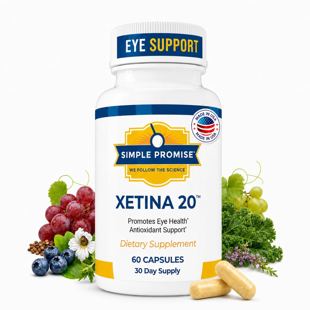 Preprosta obljuba - Xetina 20TM Lutein in Zeaksantin dopolnila - Bistvena podpora za zdravje oči z vitamini E, Eyebright, Cinkov, Izvleček grozdnega semena, Rutin & borovnica - 60 kapsul