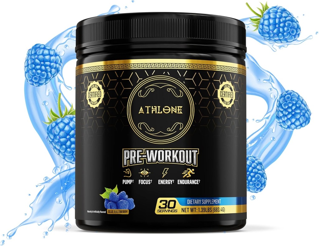 Pre Workout Powder Blue Raspberry Performance Mešanica- Energija s kofeinom, L-citrulin, Beta Alaline, himalajska roza sol - Brez umetnih barvil (30 serving)