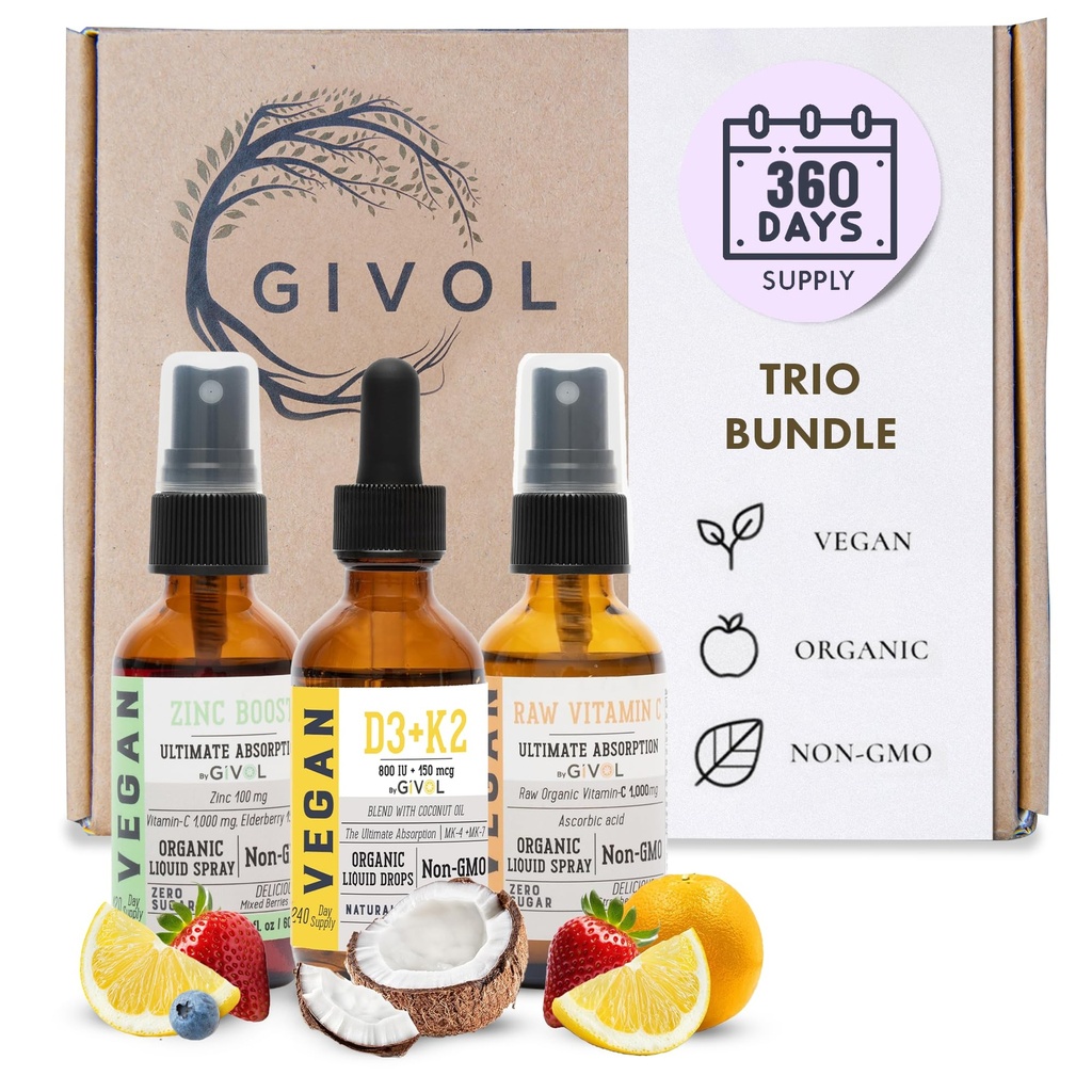 Pakiranje za podporo imunosti - surovi vitamin C, D3 & K2 tekoči, cinkov pikolinat - Premium Heart Health Vitamini w/Essential Minerals, Antioksidant Lastnosti, & Kardiovaskularne koristi - 180 dni
