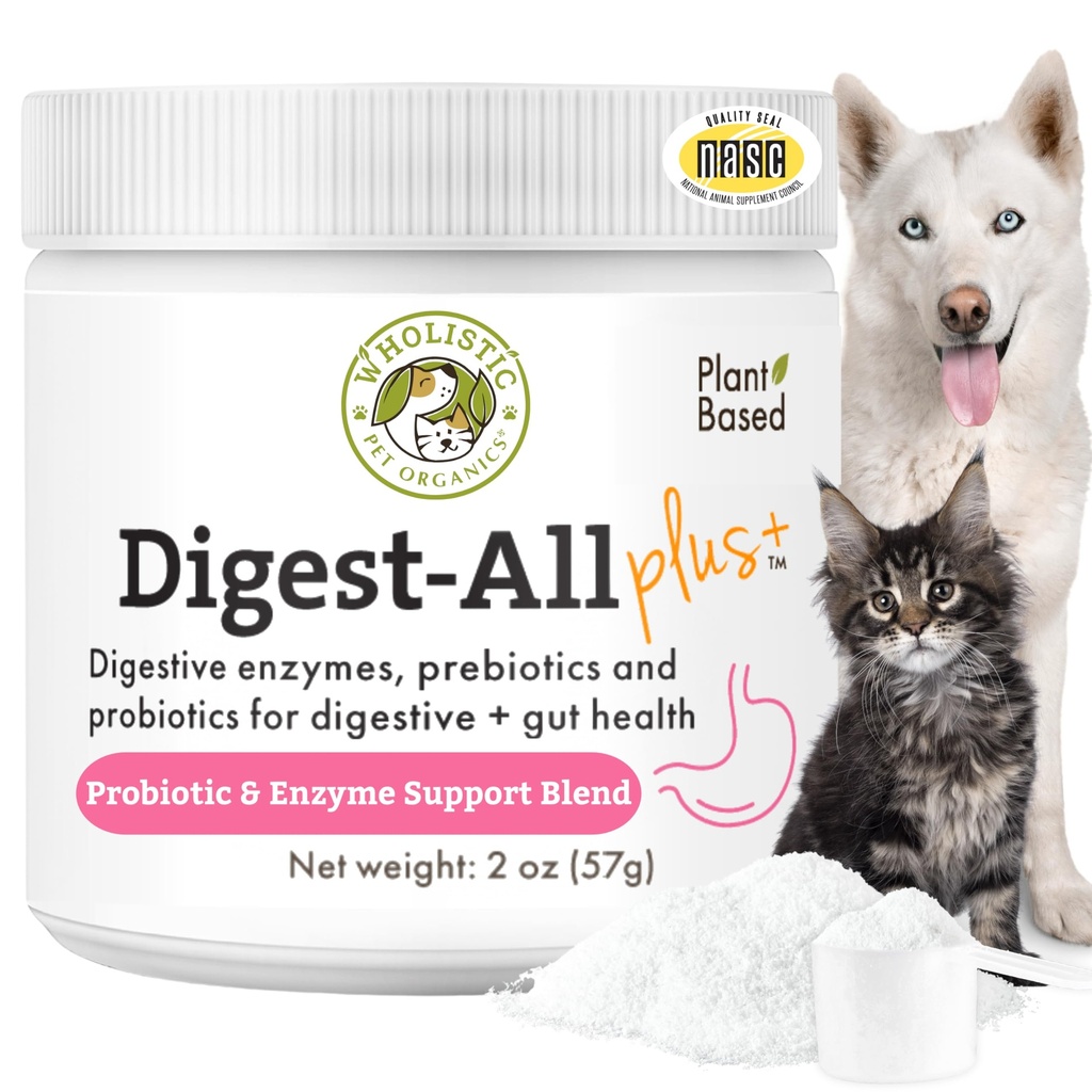 Wholistic Pet Organics Probiotiki za pse z digestivnimi encimi in prebiotične vlaknine - 2 Oz - Dnevni mačk in psov probiotiki za digestivno zdravje, anti diarea & Gut podporo - Natural Powder dodatek