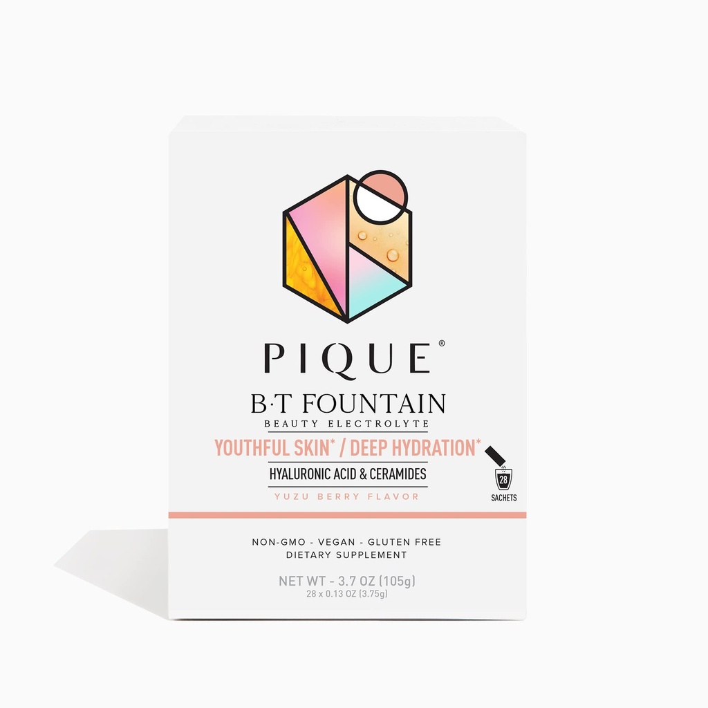 PIQUE BT Fontain Beauty Electrolyte Powder - Hydration Powder Packets s hialuronsko kislino, Ceramidi, Magnezij za hidrirano, elastično kožo - brez dodanega sladkorja - 28 posameznih servo palčke (Pack of 1)