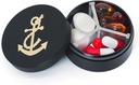 Primer majhne tablete 3 Kompartmenti, Metal Round Prenosne tablete Box, Vodoodporne tablete Organizator, Žepna Purse Medicine Vitamin Imetnik EDC Container (črna s sidro)
