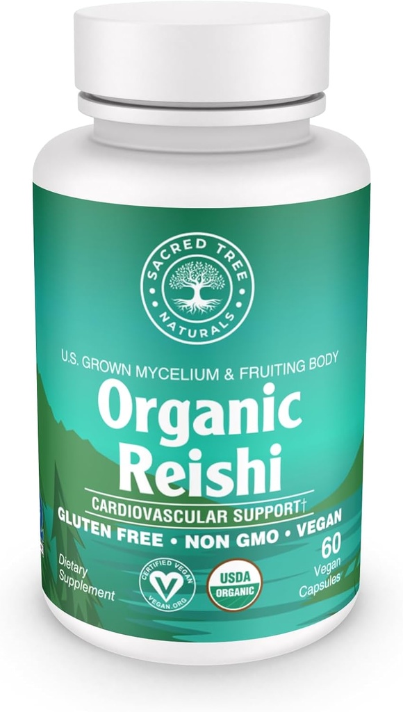 Kapsule organskih gob Reishi - 1000mg Potenca - Stres Release, Heart Health & Immuniteta - Non-GMO, Vegan, 60 grof (30 služabnikov)
