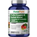 NusaPure 43 Sadje in zelenjavo Zeliščna mešanica, 11 Encimi in probiotiki, 1200 mg, 250 Veggie kapsule (ne-GMO, Vegan)
