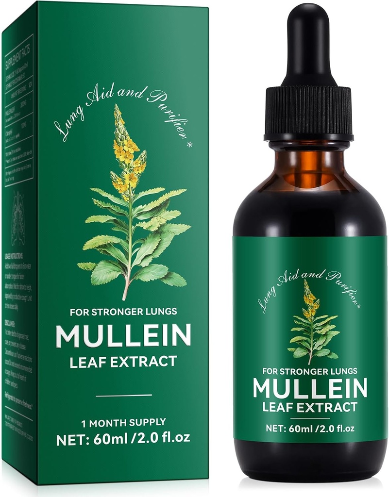 Generični Mullein Leaf Extract - Lung Aid & Očiščenje - Respiratorna podpora & Nežno Lung čiščenje - zdravo dihanje - Naravna in varna - hitro absorpcijo - Vegetarian - 60ml, 1 mesec dobave