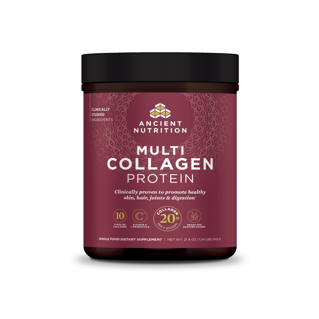 Ancient Nutrition Kolagen Peptides Powder, Multi Collagen Beljakovine, Ženske in Moški, Vitamin C, Probiotiki, Hidrolizirano Kolagen, Podpira kožo, Joints, Gut Health, Unflavored, 60 Servinges
