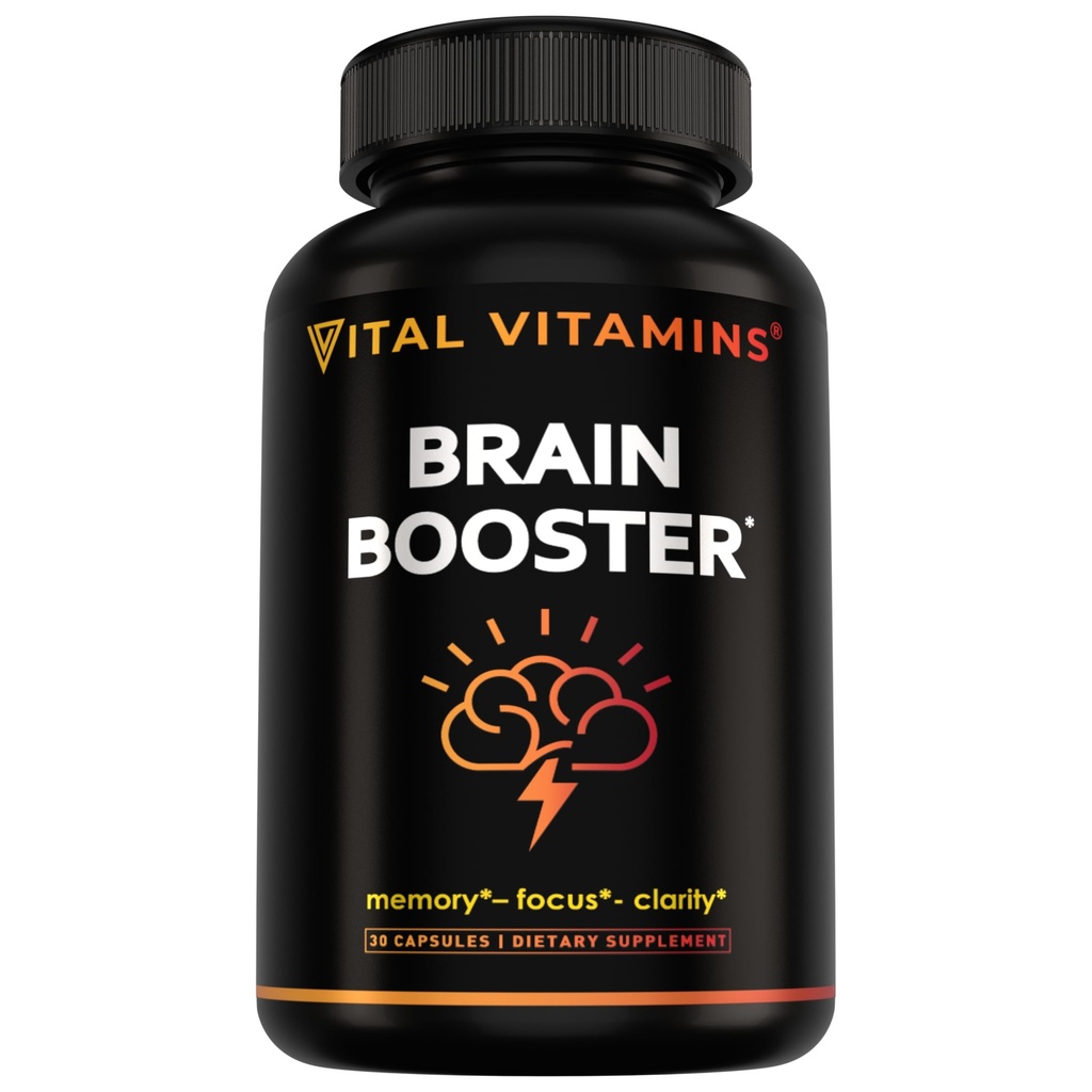 Vitalni vitamini Možganski dodatki z Bacopa Monnieri - za spomin in fokus – Nootropični Brain Booster - Kofein-free Podpora za odrasle in starejše – Ne-GMO, 30-dnevno oskrbo, 30 kapsul