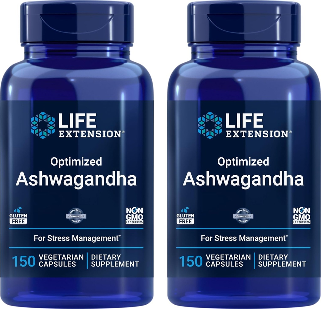 Življenjska razširitev Optimizirana Ashwagandha, 150 Veg caps (paket po 2) - Ne-GMO, Gluten brez, Vegetarijanske kapsule