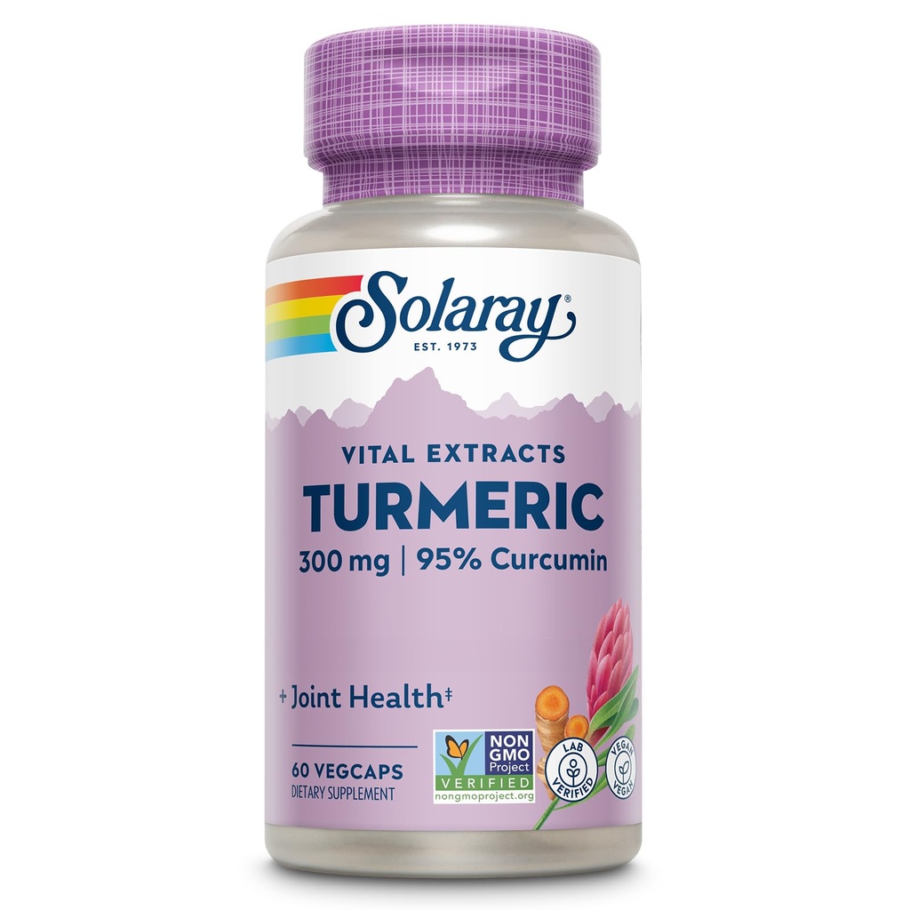 SOLARAY Turmeric Supplement 300 mg - Turmeric Root Extract with 95% Curcumin - Joint Support Supplement for Joint Health and Comfort - Non-GMO, Vegan, Gluten Free, 60-Day Guarantee, 60 Servings