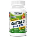 DEVA Vegan Omega-3 DHA-EPA 500MG – brez karragenana, neribje olje, pridobljeno iz alg, ne-GMO, 60 želatina-free softgels