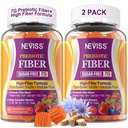 Fiber Gumies za odrasle s Psyllium Husk, 7G(Soluble + Netopna) Dnevni prebiotične Fiber z inulinom, FOS, Guar Gum, Multivitamini za vsakodnevno digestivno zdravje, regularnost podpora, Sugar Free,Pack z 2