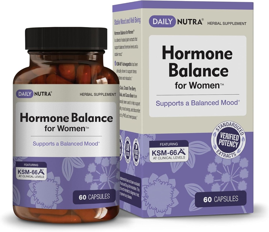Hormonsko ravnovesje - ženski serotoninski dodatek - KSM-66 Ashwagandha, Dong Quai, Chaste Tree Berry, Rhodiola, & Cocoa Bean Extracts - za ženske hormone, PMS, Menopause (60 kapsul)