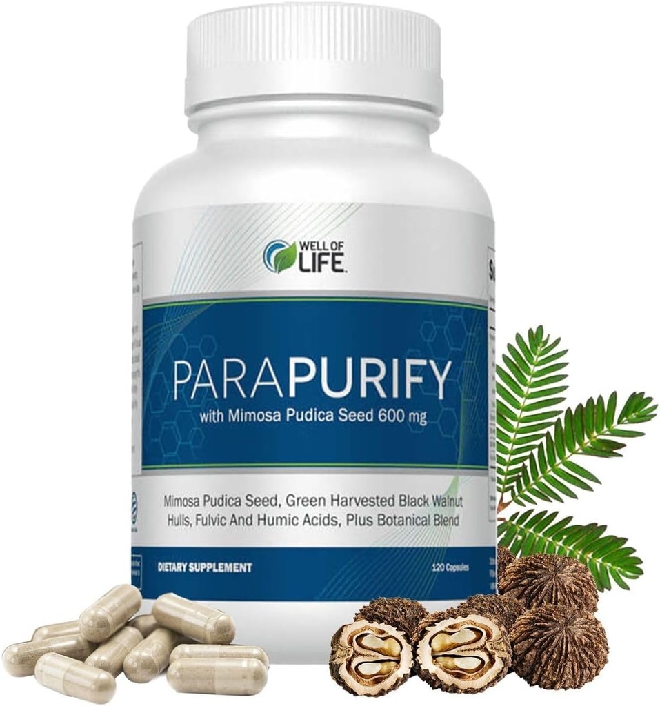 ParaPurify-120 Kapsule: Prebavna zdravstvena podpora Dopolnilo vključuje Mimosa Pudica Black Walnut Supreme Nutrition- Organic Formula, Non-GMO All-Natural Zeliščna mešanica za Optimal Gut zdravje