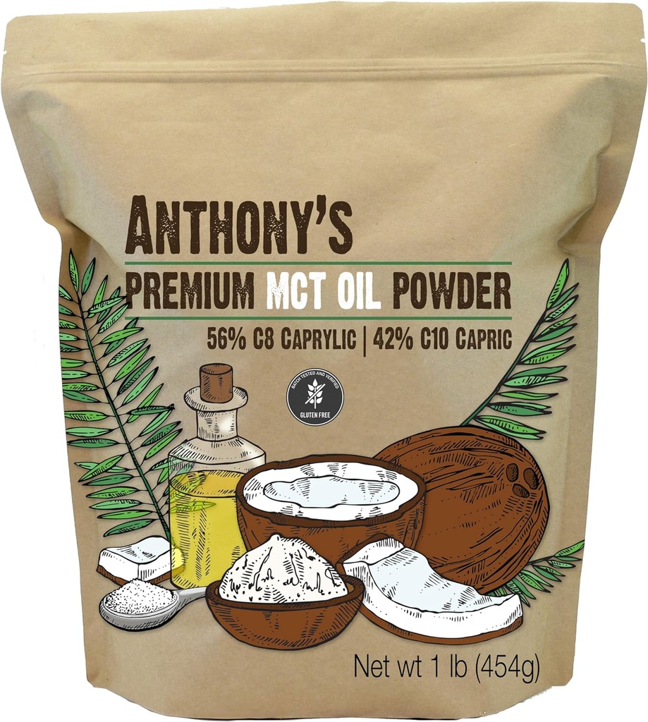 Anthony's Premium MCT Oil Powder 56% C8 Caprylic, 42% C10 Capric, 1 lb, Gluten Free, Non GSO, Keto prijazno