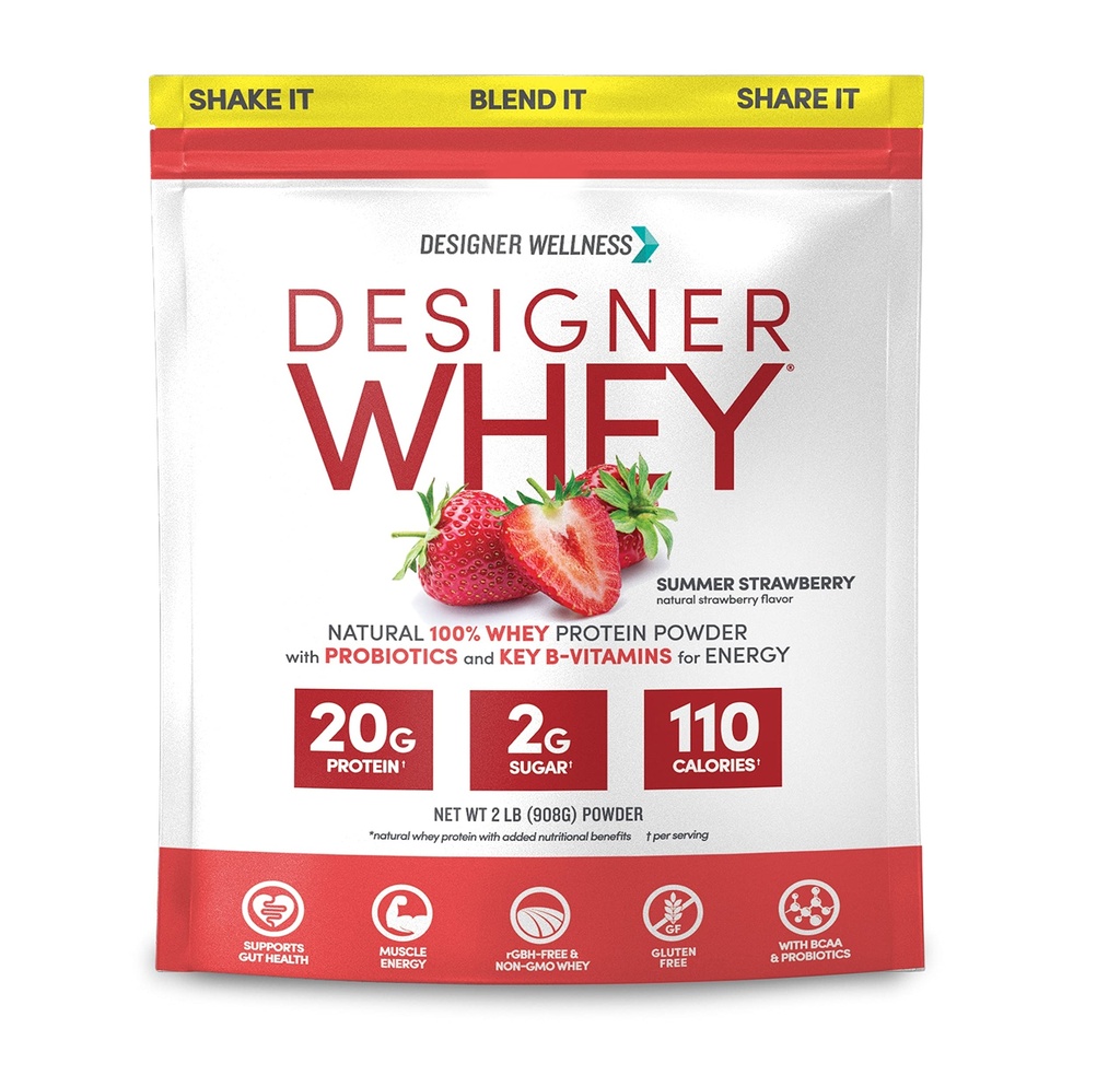 Oblikovalec Wellness, Oblikovalec Whey, Natural Whey Protein Powder s probiotiki, Fiber, in Key B-Vitamini za energijo, Gluten-free, Poletna jagoda, 2 lb