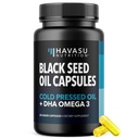 Olje črnega semena z DHA dopolnilom za zdravje možganov in kognicijo - hladno stisnjeno črno olje iz semen kumine in DHA Omega 3-60 tekoče kapsule, brez arome, vegan, ne-GMO, in Gluten-free - 1 mesec dobave