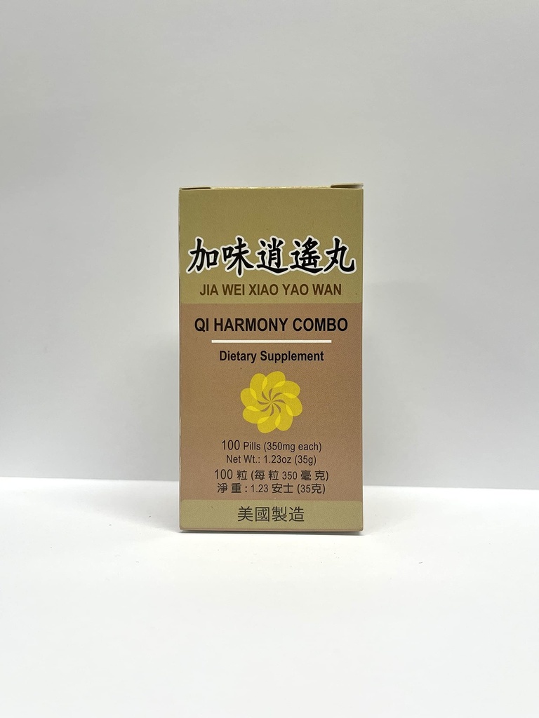 Qi Harmony Combo - Jia Wei Xiao Yao Wan Zeliščni dodatek Pomaga pri razdražljivosti, utrujenosti, nenormalno potenje 350mg 100 Tablete Made in ZDA