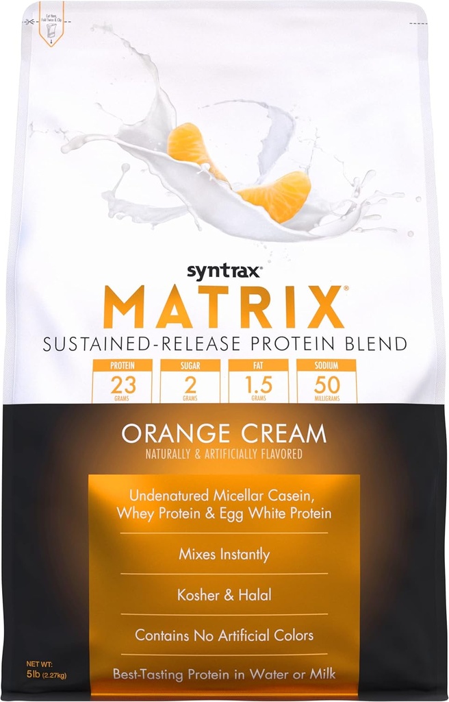 Syntrax Nutrition Matrix - Trajno sproščanje beljakovinska mešanica, oranžna krema, 5 lb.