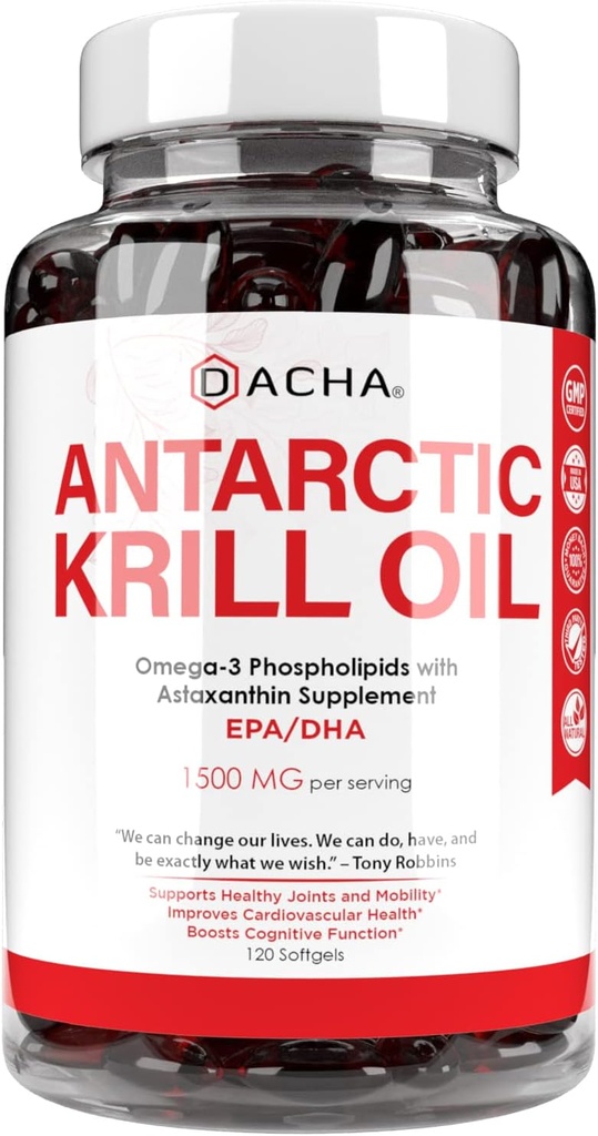 Premium Antarktika Kril Oil Supplement Softgels– 1500 mg z naravno Omega-3, Astaksantin in fosfolipidi 120 Soft Gels, 180mg EPA & 120mg DHA za imuno, spominska podpora, zdravje srca ne-GMO