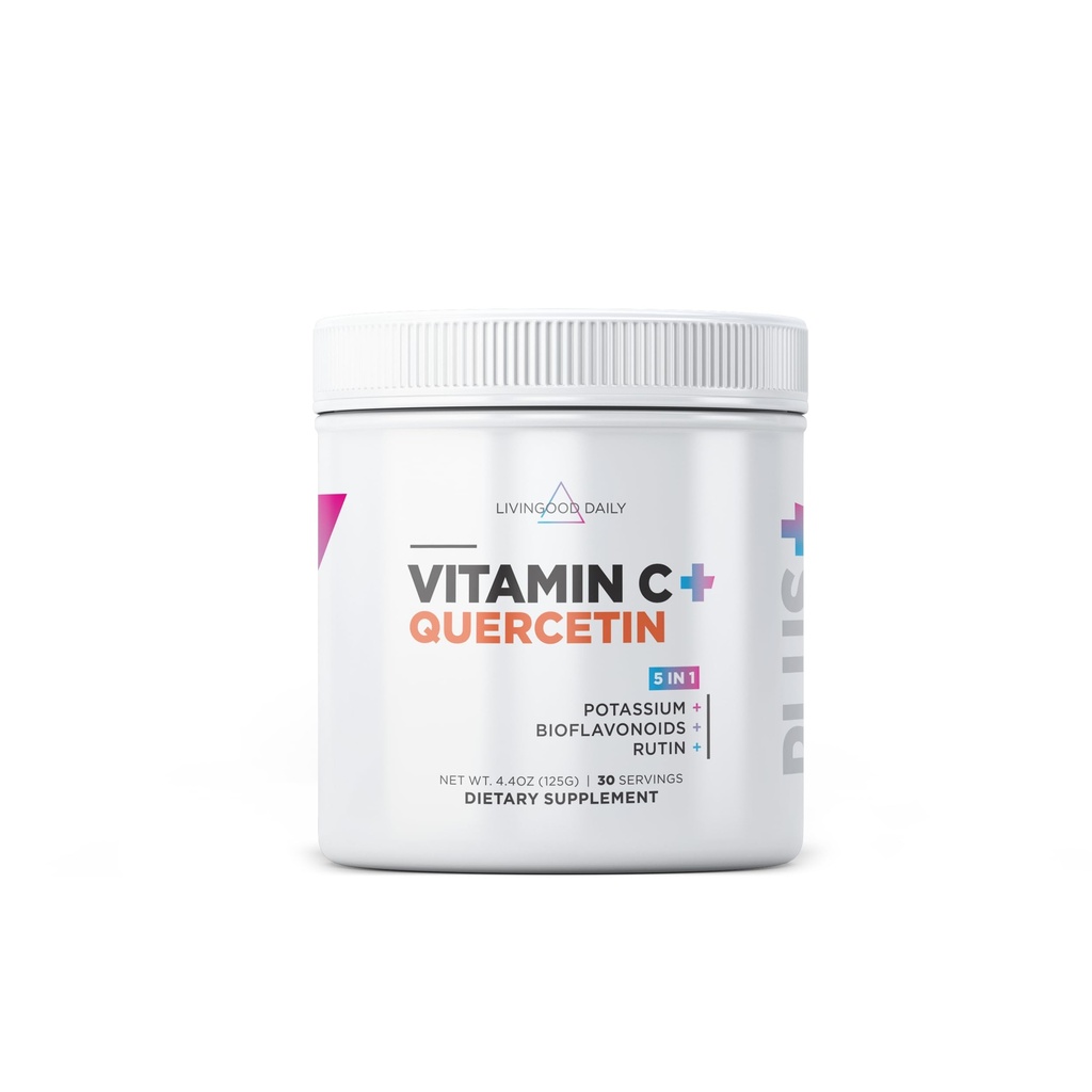 Liveood Daily High Dose Vitamin C Powder Supplement, 2.600 MG Askorbinska kislina v prahu Podpira Imuniteto in zdravje kože, Vitamin C v prahu s Quercetin, sladkan s Stevia, Vegan, 30 Servinges