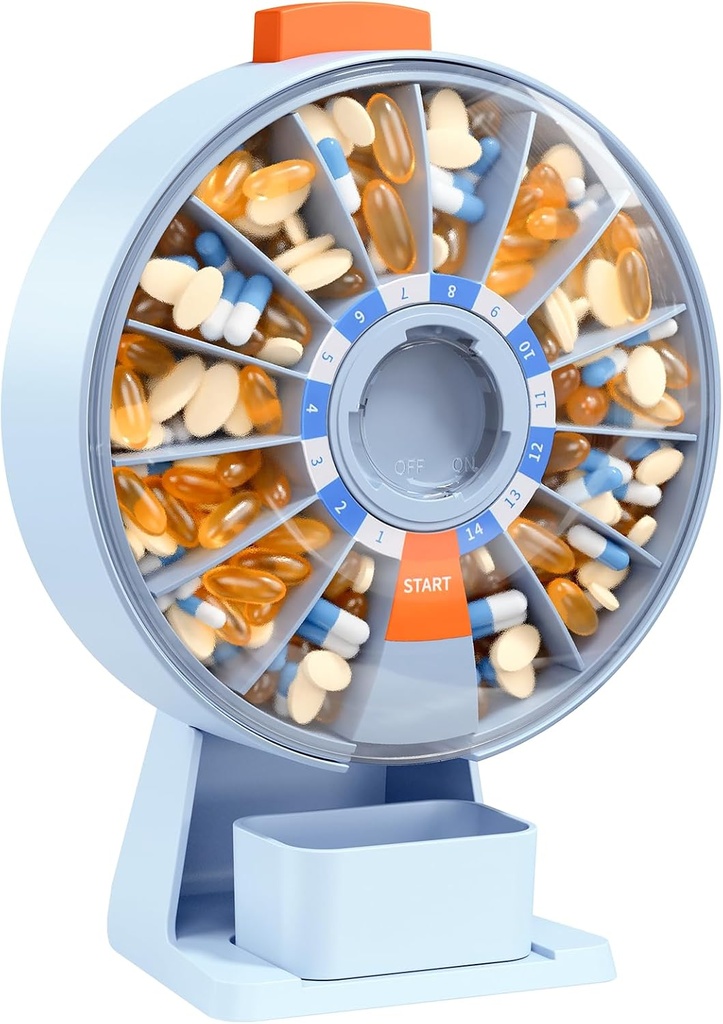 Daviky tablete Dispenser vsak dan, velike tablete Organizator z steno-nasičene ali stoječe uporabe, 14 dni tablete vsebnik, Push Button Design, Tedenske tablete Škatla za vitamine, Medicina,Dobava, ribje olje(modra)