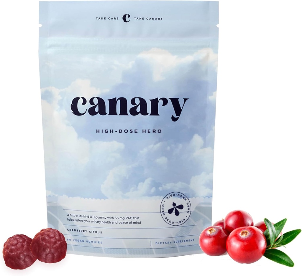 Canary High-Dose Hero - Urinary Tract Health Gumies Prehranska dopolnila, pomaga očistiti in zaščititi, okusna naravna brusnica okus, 60 Gumies