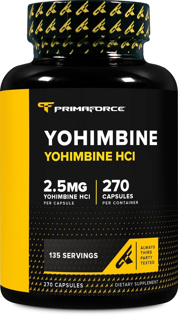 PrimaForce Yohimbine HCl 2,5 mg, 270 kapsule - Premium dodatek, povečanje zmogljivosti, nič polnil, brez GMO in gluten