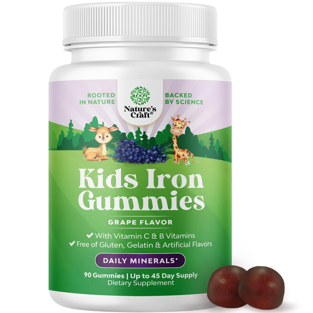 Otroci Iron Gumies - Blood Builder Iron Supplements for Kids with Gentle for Stronger Immunity & Energy - Vitamin B12, Folate & Vitamin C Gumies - Veganski GSO & Gluten Brezplačno za malčka - 90 Count