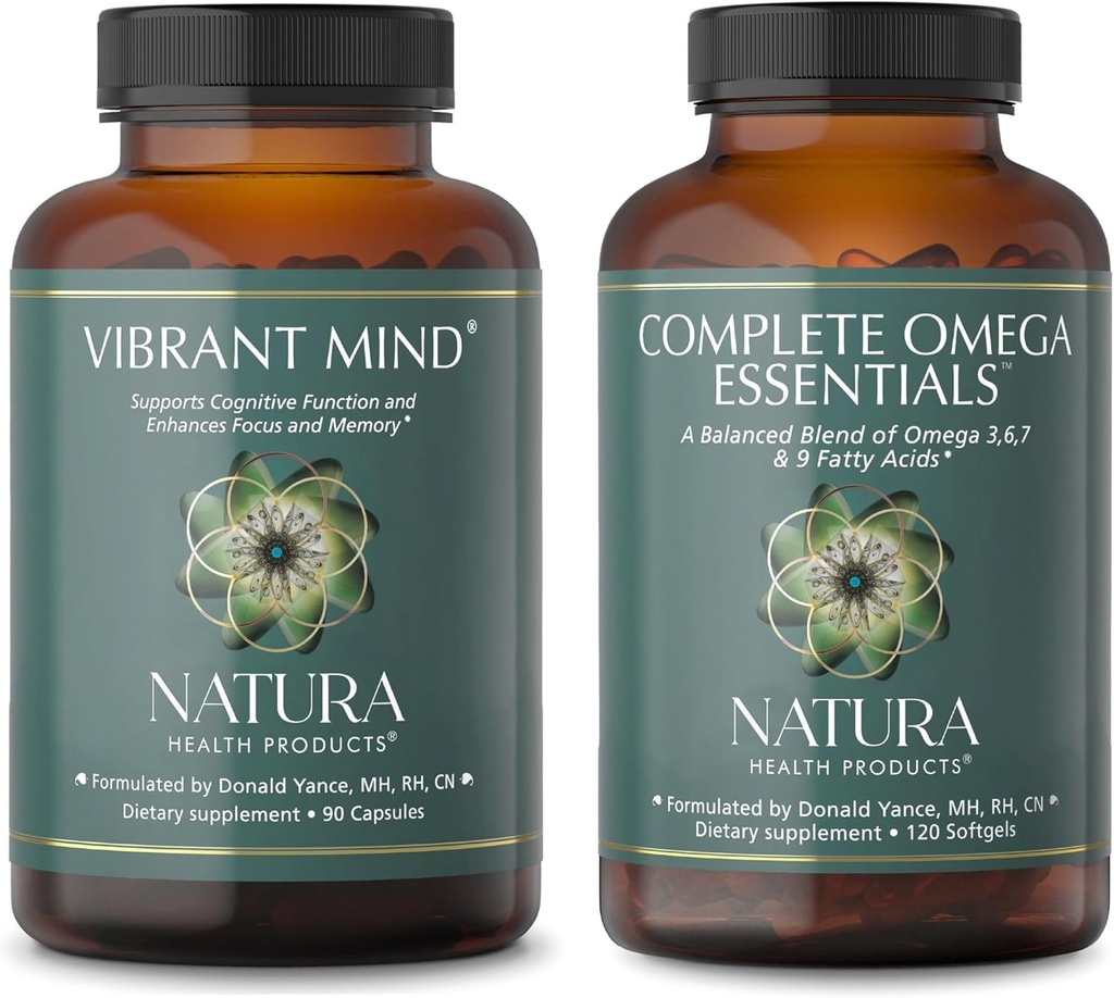 Nature Health Izdelki Živahen um in popolno Omega Essentials dodatek paket - Nootropic Brain dodatek za spomin in fokus - Uravnotežena mešanica Omega 3, 6, 7, & 9 Maščobne kisline