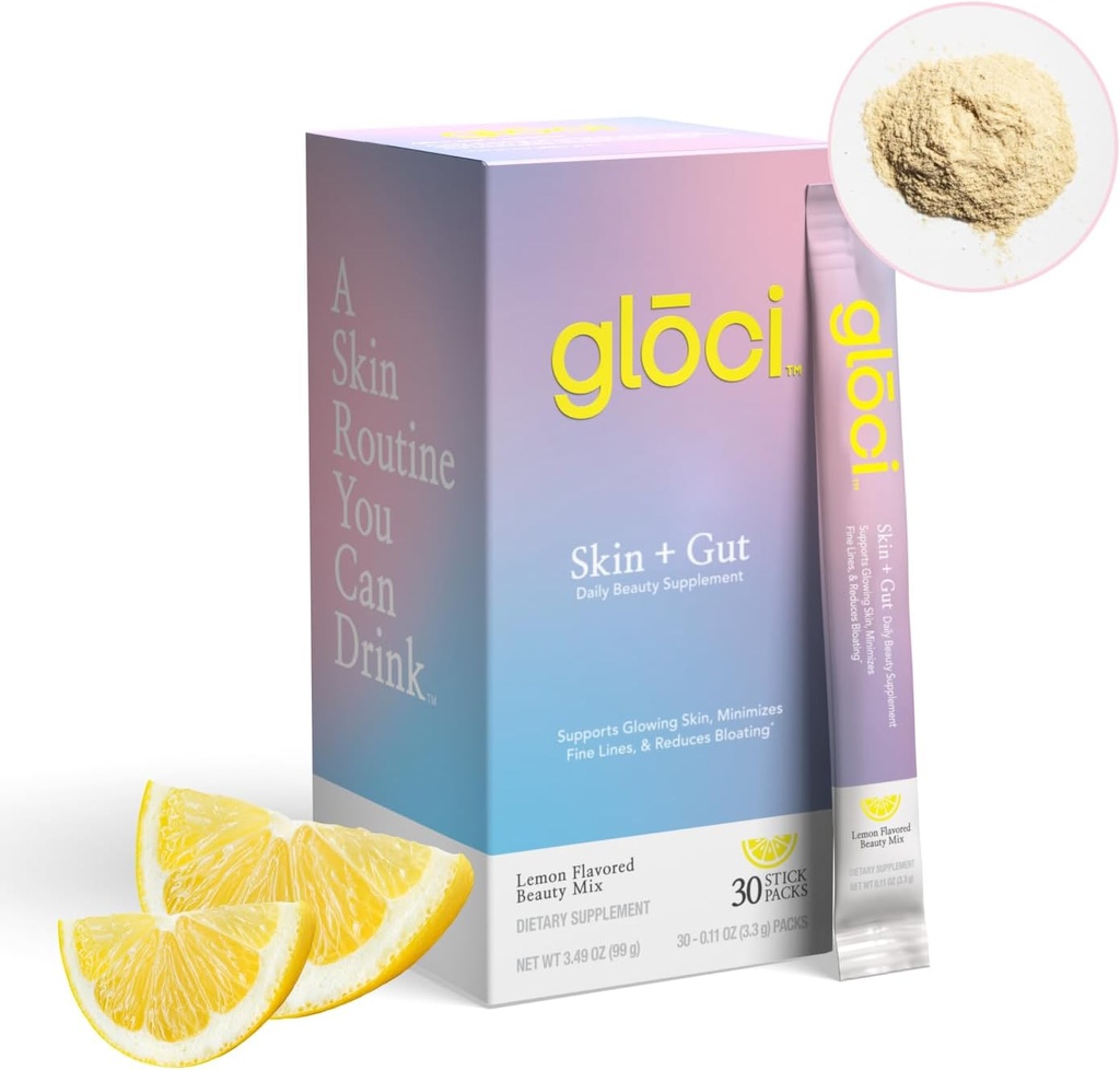 Gloci Skin + Gut - probiotik DE111 - hialuronska kislina, magnezij, vitamin C, cink, kokosova voda v prahu - klinično raziskan probiotik za radikalno kožo, gut zdravje, hidracija - 30 število